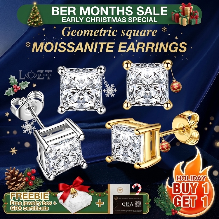 Ber Months Sale Buy one take one - Geometric square Moissanite earrings - GRA certified - Comes with a custom jewelry box